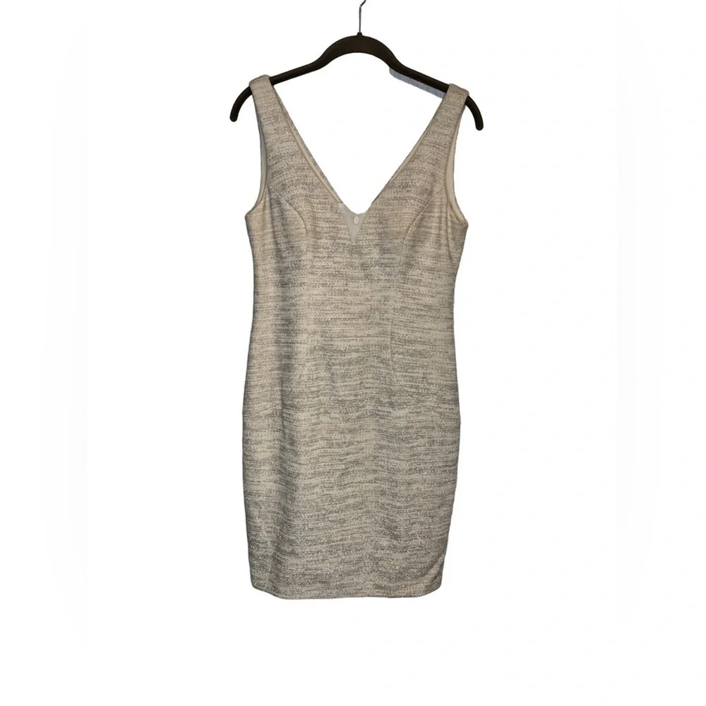 Eliza J Women’s Sheath Dress, Metallic V-Neck and V-Back Above Knee size 8